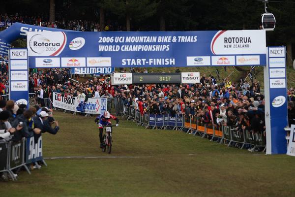 The finish line at the 2006 World Championship event - mountain bikers have not been able to access Mt Ngongotaha since.